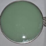 Vintage glass cake stand in green with silver-plated metal frame, porcelain (late 19th century)