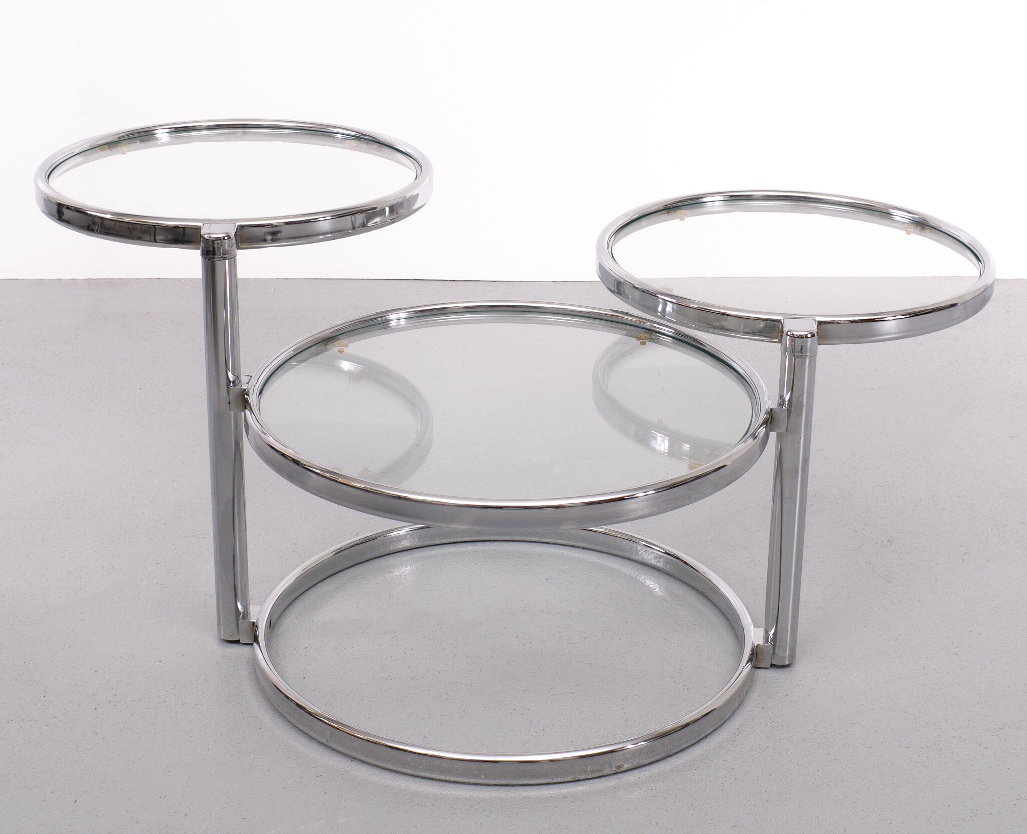 Milo Baughman Style Chrome Swivel Coffee Table 1970s