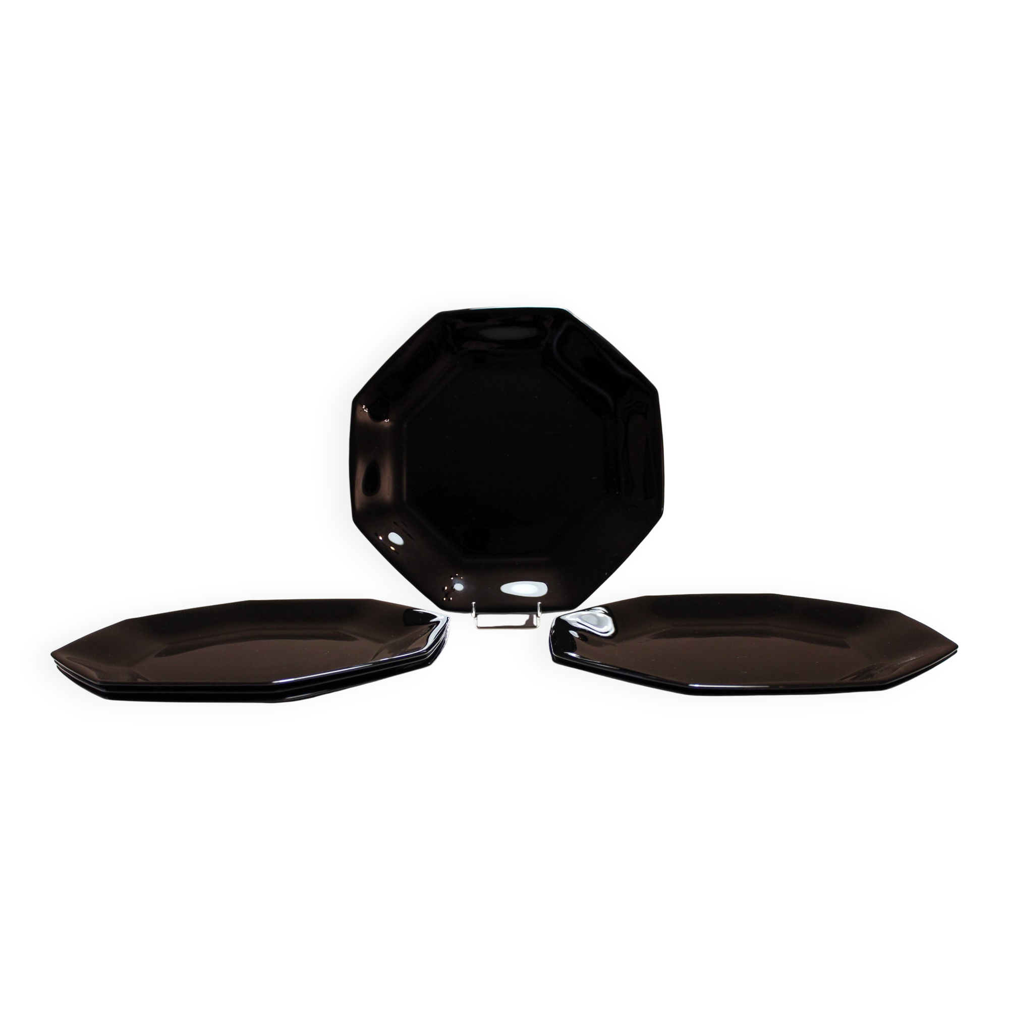 6 black Arcoroc "Octime" dinner plates (set 1)
