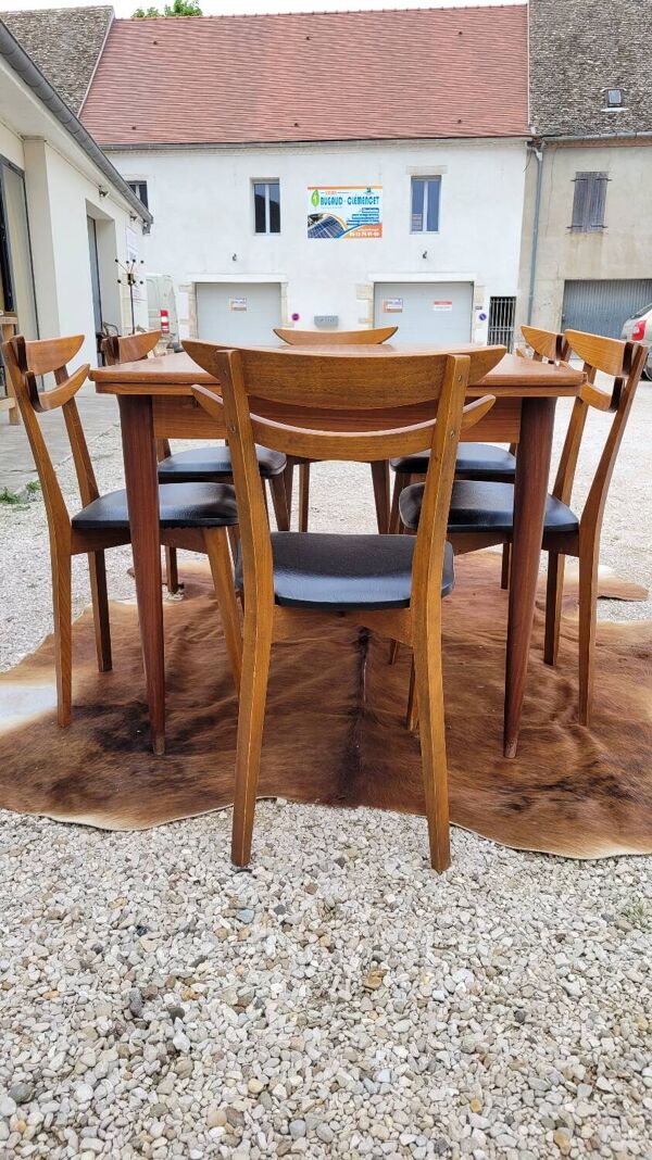 Ensemble salle à manger scandinave, 6 chaises avec table à rallonges 1950s