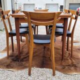 Scandinavian dining room set, 6 chairs with extendable table 1950s