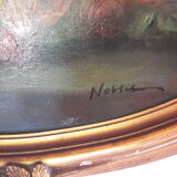 Painting old oil painting pattern Roses frame gilded wood