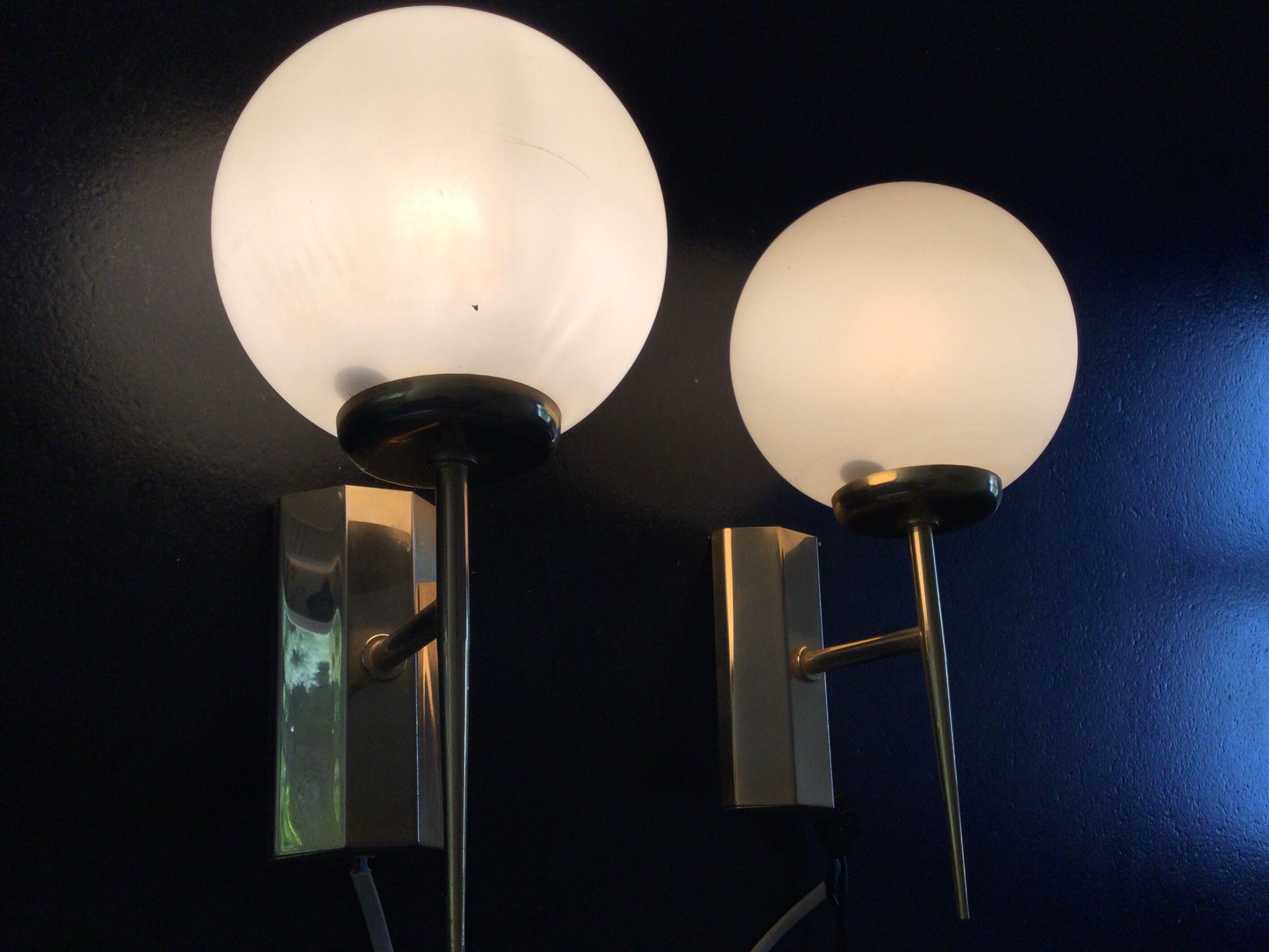 Small vintage wall lamps in opaline and golden metal