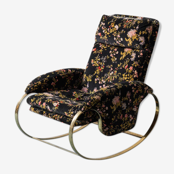 Fauteuil à bascule doré métal tissu Guido Faleschini 70s vintage moderne