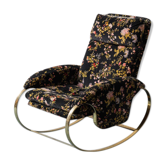 Rocking armchair golden metal fabric Guido Faleschini 70s vintage modern