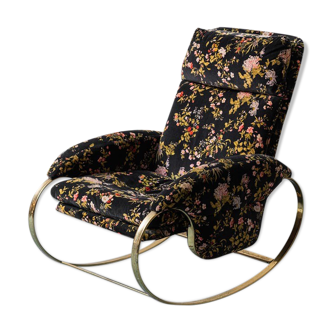 Fauteuil à bascule doré métal tissu Guido Faleschini 70s vintage moderne