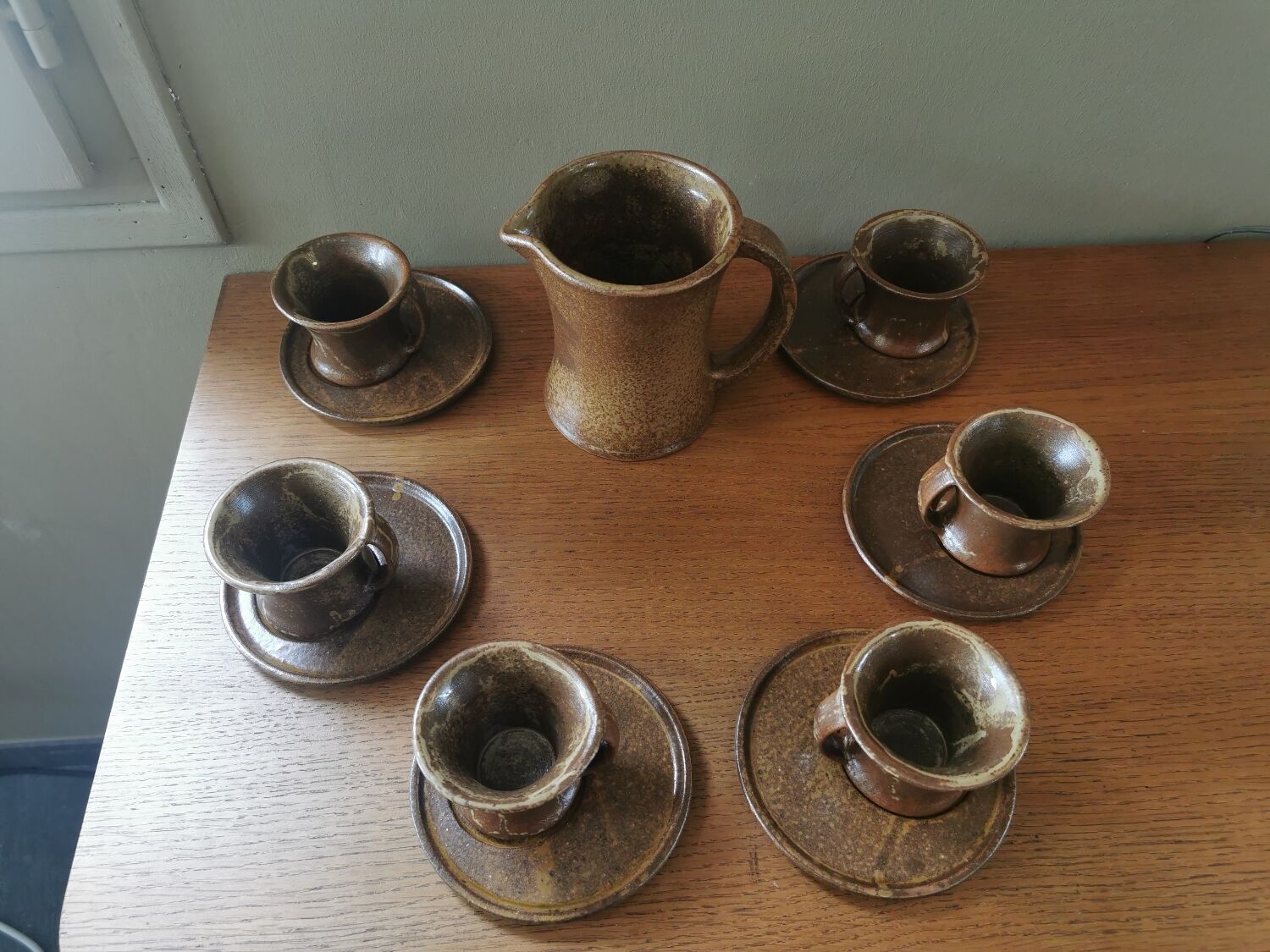 Vintage stoneware coffee service. Signed Tournay