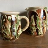 Pair of varnished earthenware vase pitchers mixed Dieulefit popular art