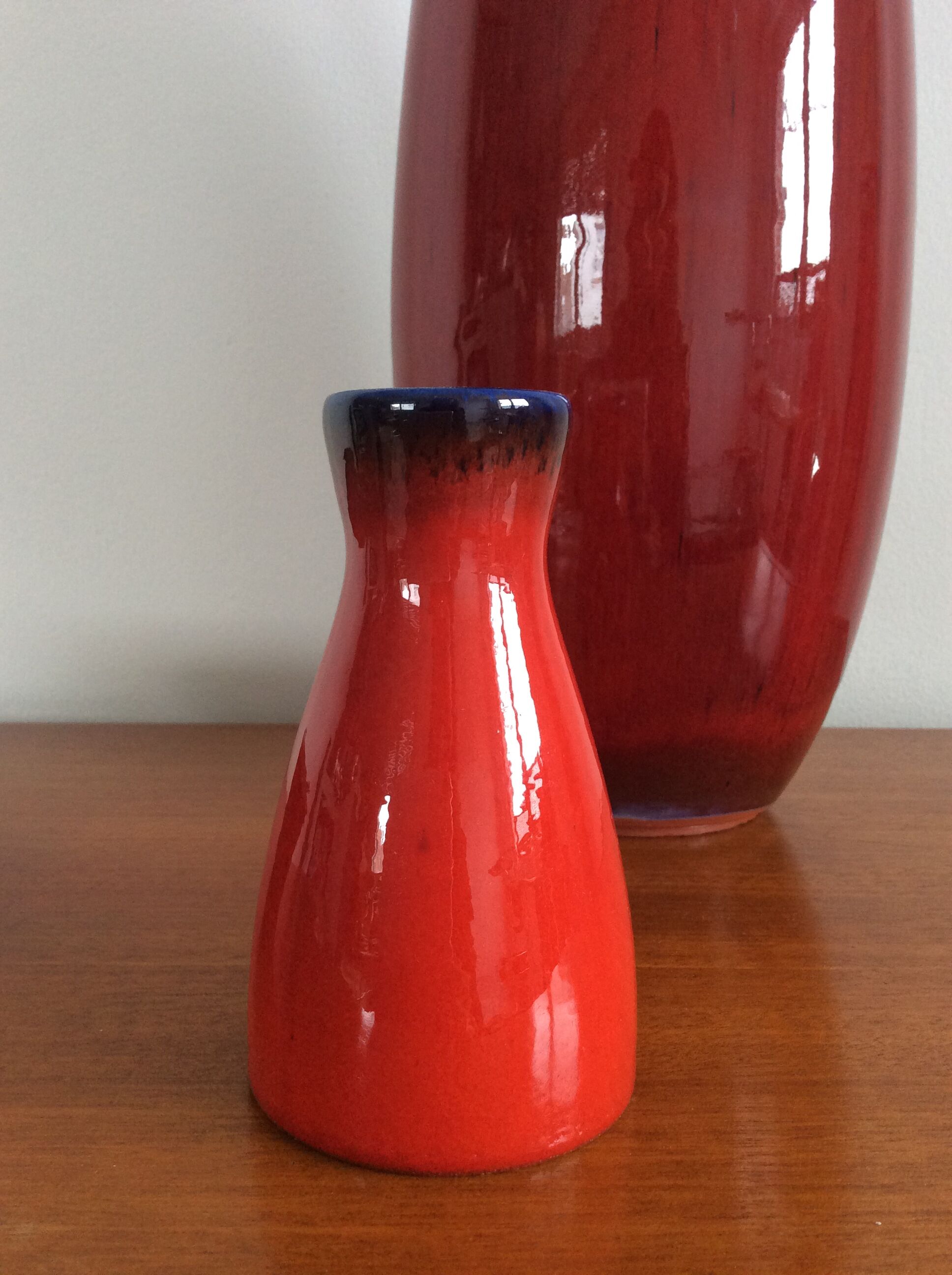 Série de 3 vases céramique rouge vintage des années 60-70
