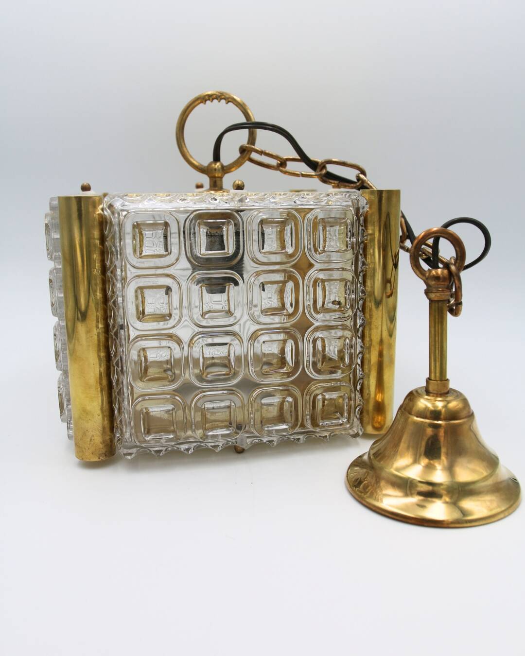 Vintage brass glass chandelier