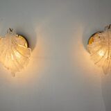 Paire d'appliques Feuille par Murano Mazzega en verre givré Italie 1970