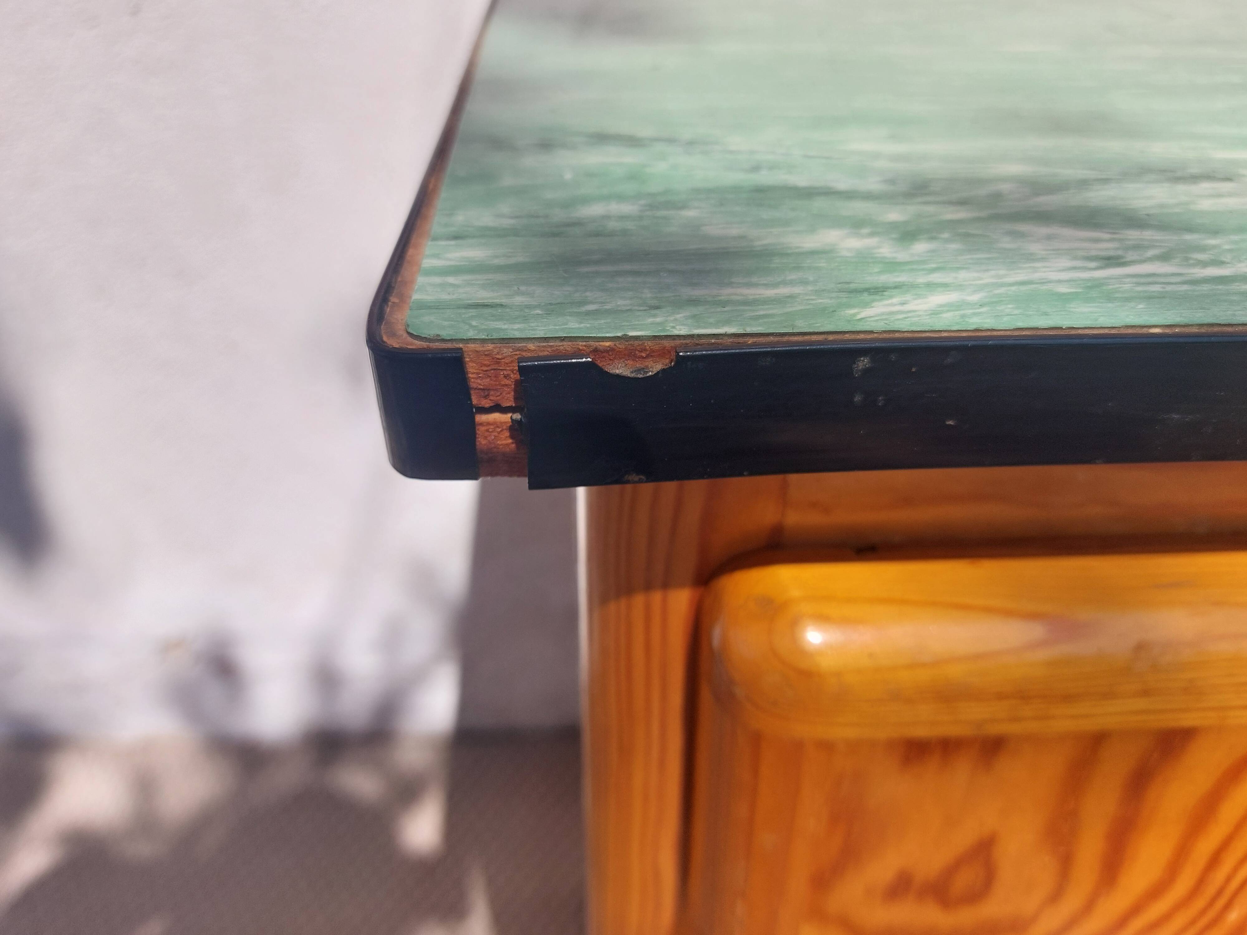 Mado wooden buffet, green and black tray, vintage.