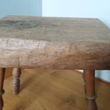 Stool, brutalist side table in solid oak.