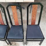 Octagonal table paul michel and its black lacquered chairs and elm magnifying glass