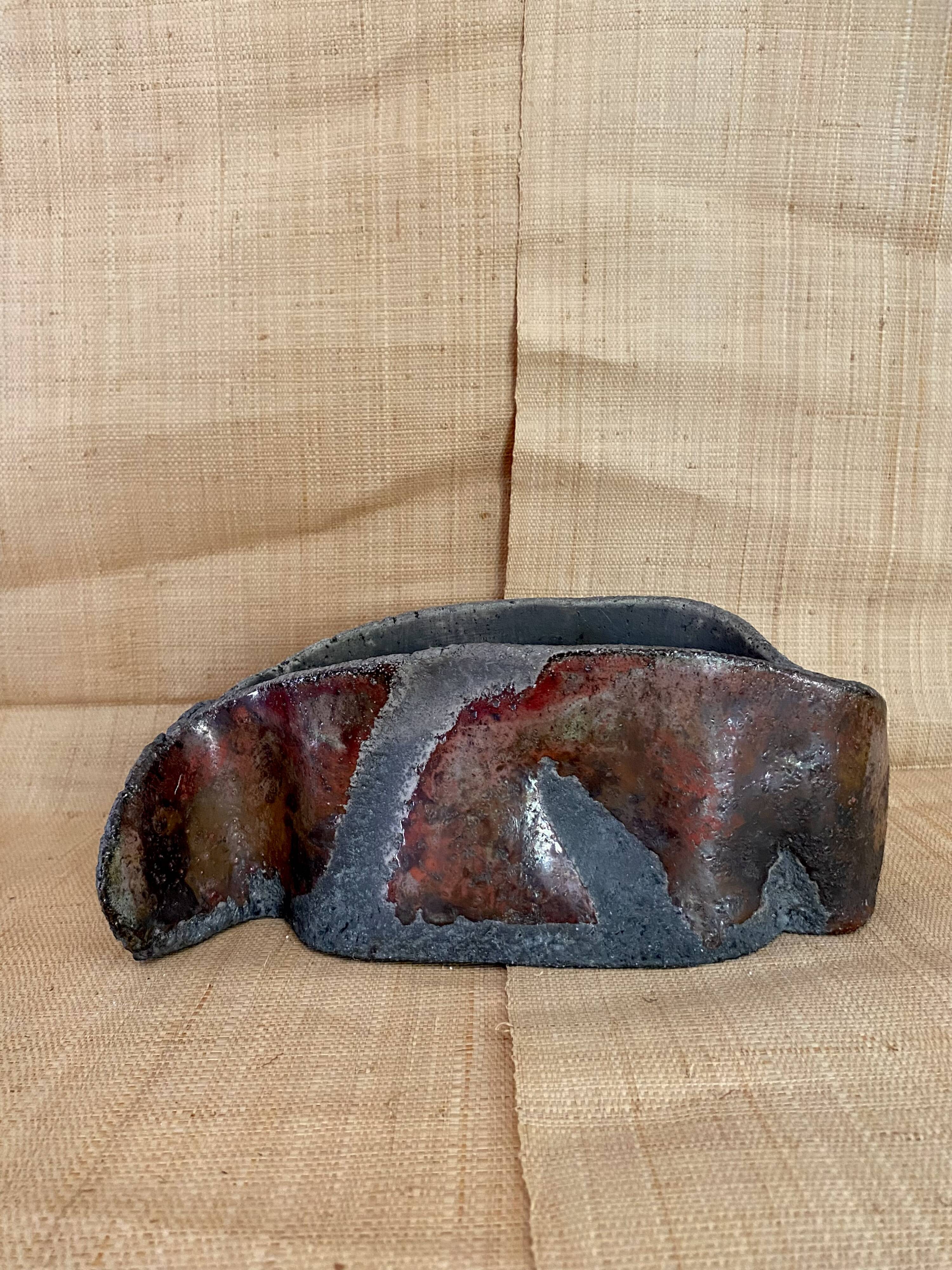 Raku vase signed free form