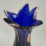 Vintage cobalt blue and amber blown glass vase in Murano style.
