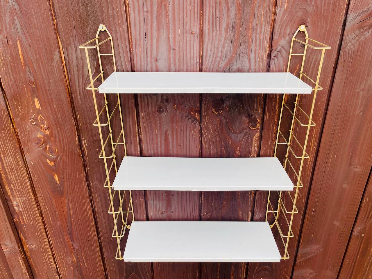 Vintage modular wall shelf, metal and brass, circa 1960s