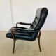 Vintage mid-century Scandinavian black leather lounge chair 1970s