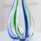 Vase en verre vintage Murano Archimede Seguso XL, transparent avec détails bleus et verts, forme citrouille, Italie années 1970