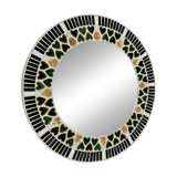 Vintage ceramic mosaic heard tile round mirror , 1970s