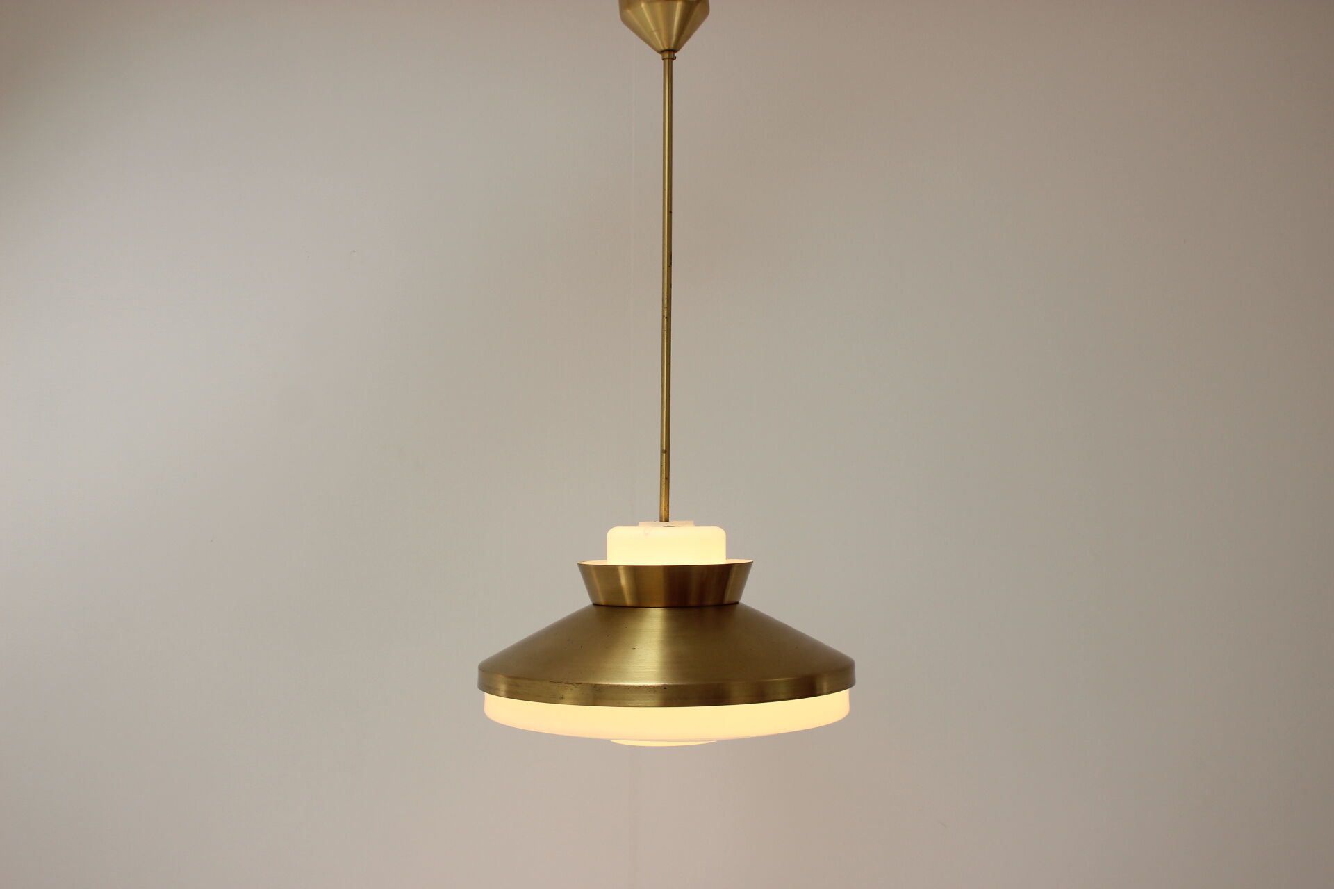Brass and glass chandelier by Valasske Mezirici, 1970's