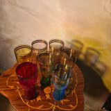 lot of 7 large tinted glasses for lemonade with double gold rim, 1950, 16x8 in good condition