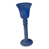 Frosted blue glass tulip vase on a stand. 90s.