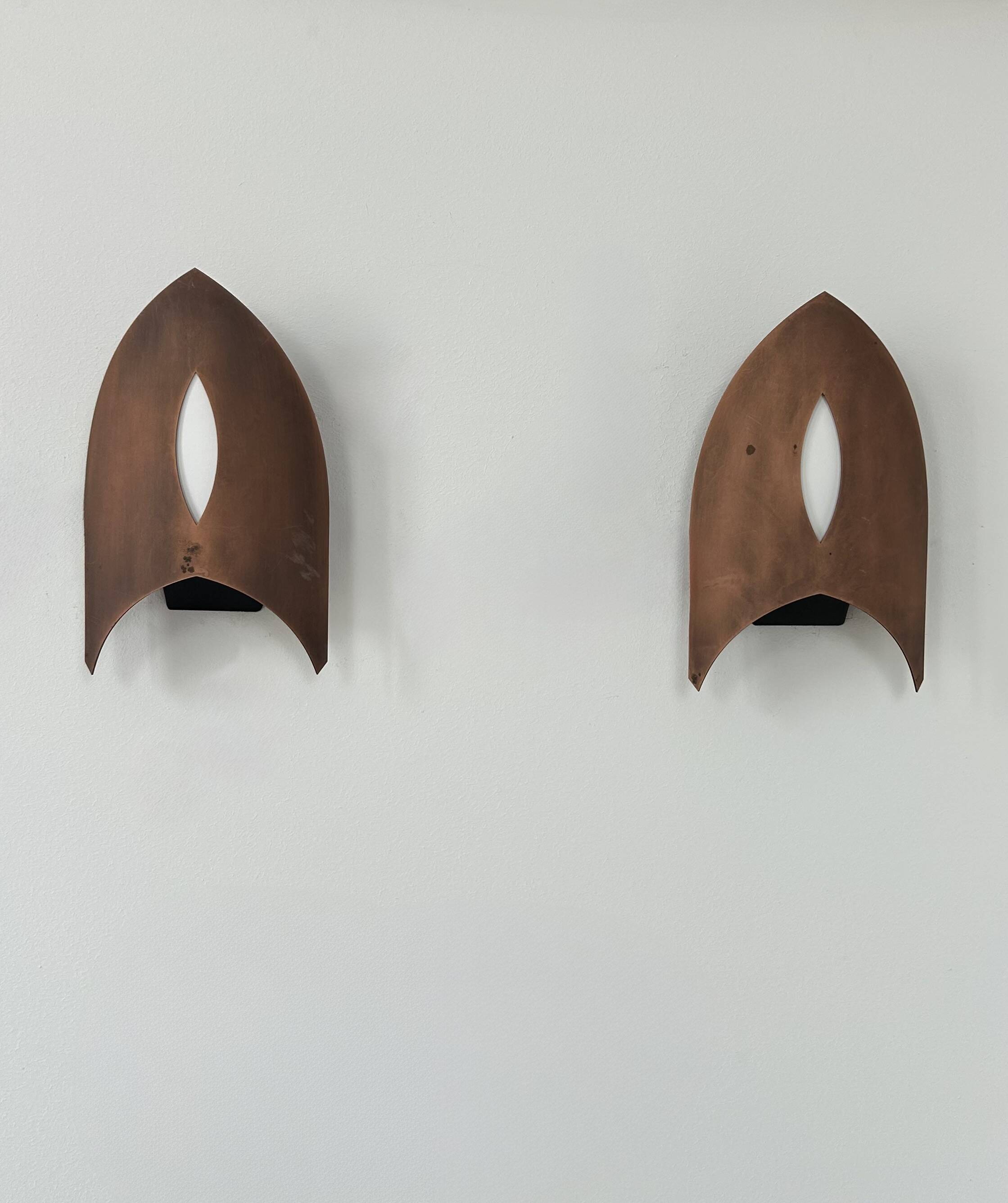 Pair of vintage matte copper wall lights, France, 1970.