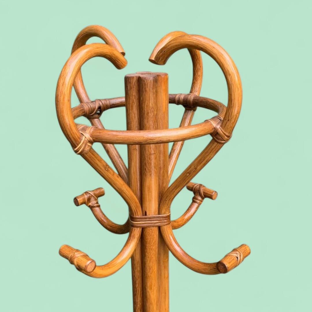 Perroquet portemanteau en rotin vintage 1970