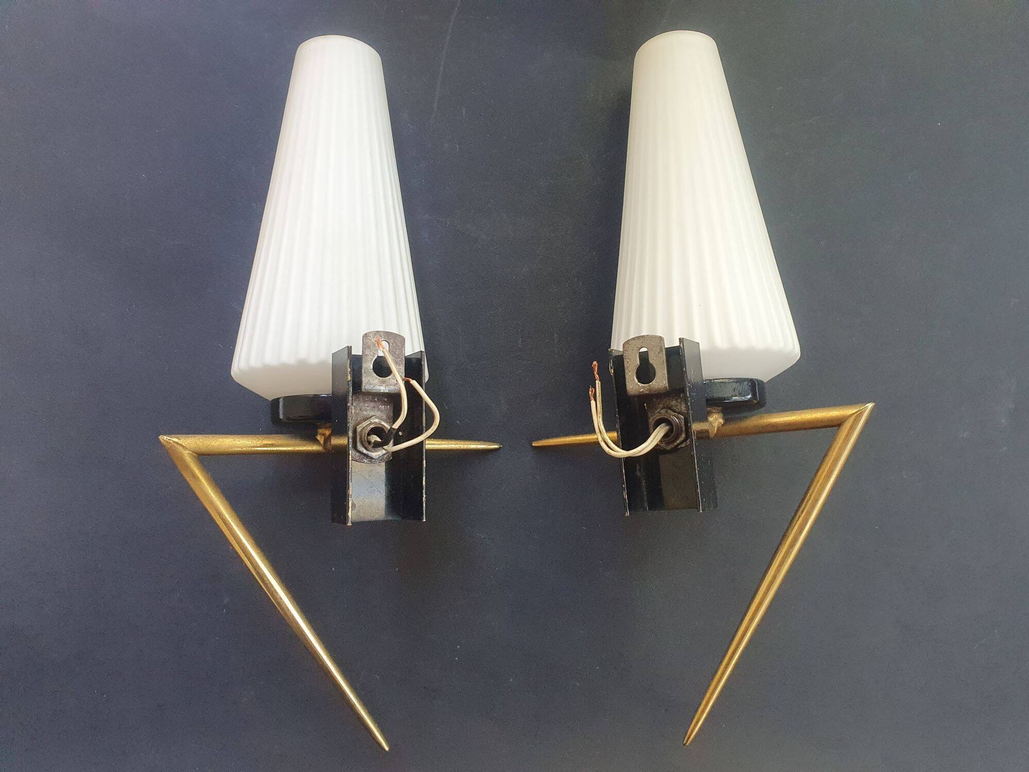 Pair of antique gold wall sconces Arlus 1950s