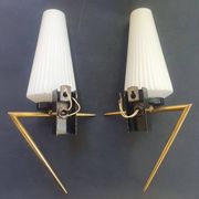 Pair of antique gold wall sconces Arlus 1950s