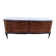 Mid-century Italian brown wooden chest of drawers, black glass top and brass handles.