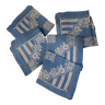 Serie de 12 serviettes a the en coton tisse decor floral sur fond bleu annees 70