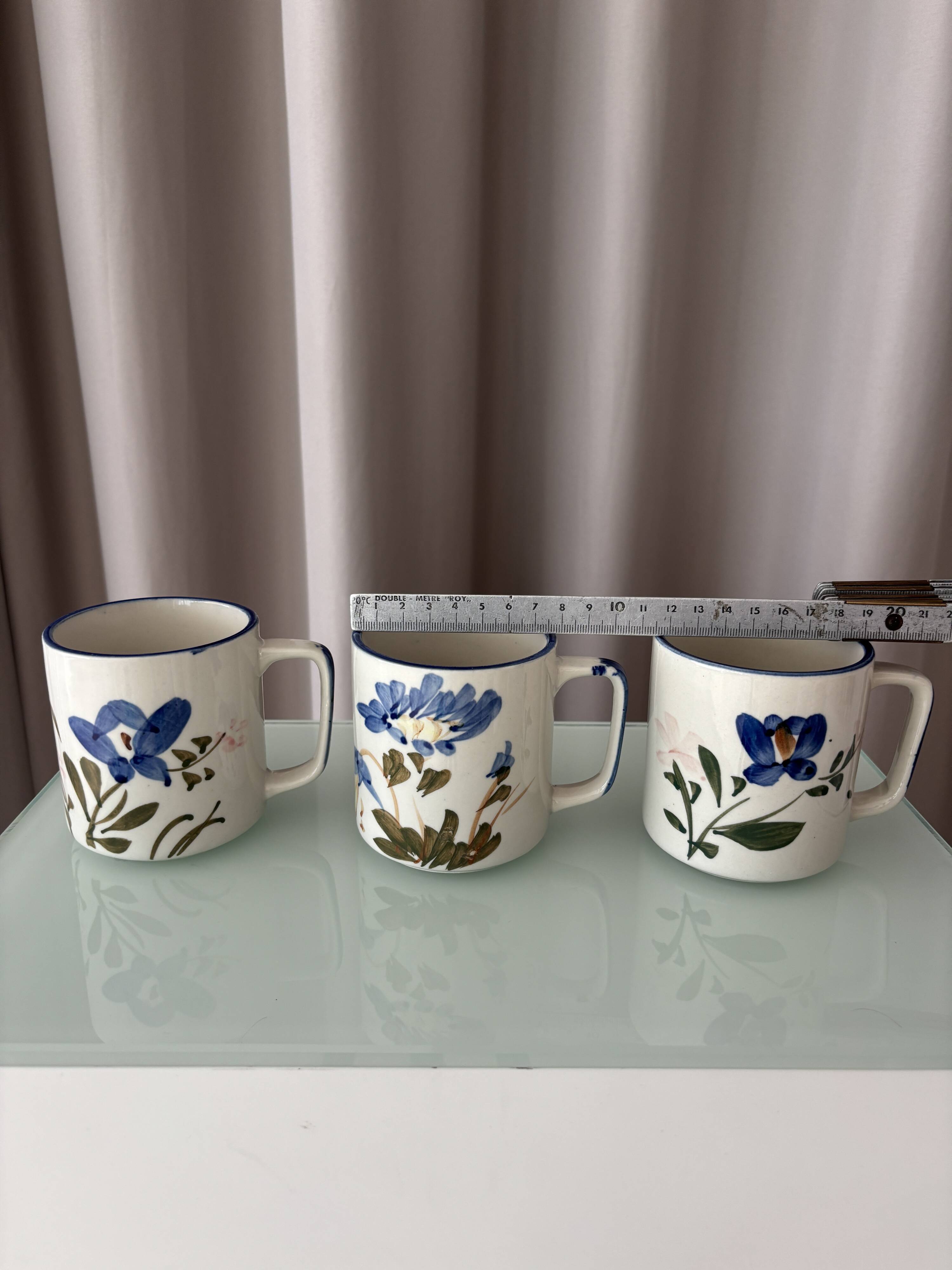 Ensemble de 3 mugs en céramique peints à la main – Style cottagecore / campagne C