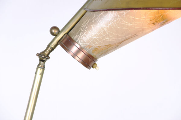 Lampadaire italien en laiton a fut conique réglable en inclinaison et en hauteur 1950