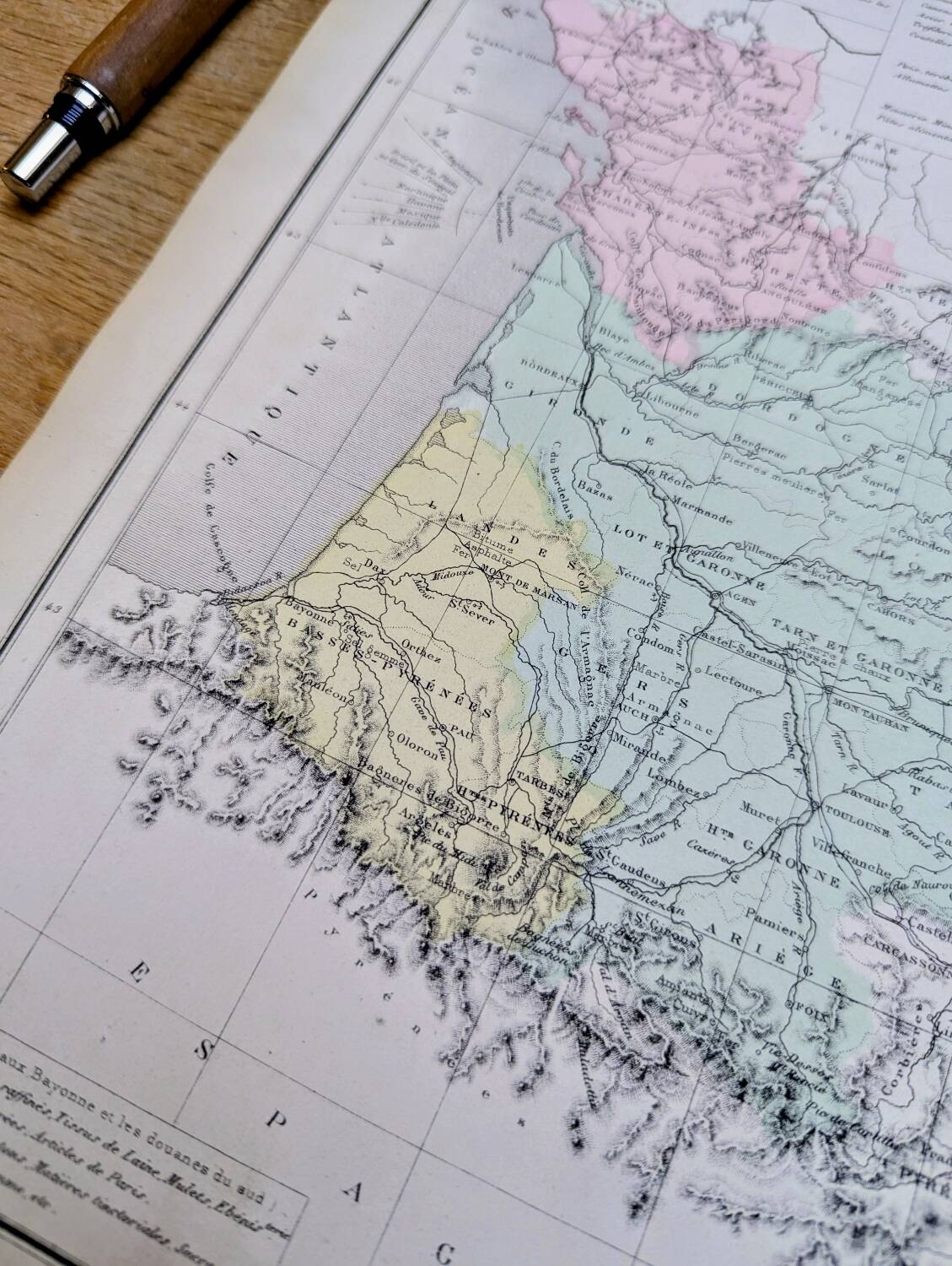 Rhône and Garonne, original map printed in 1879.