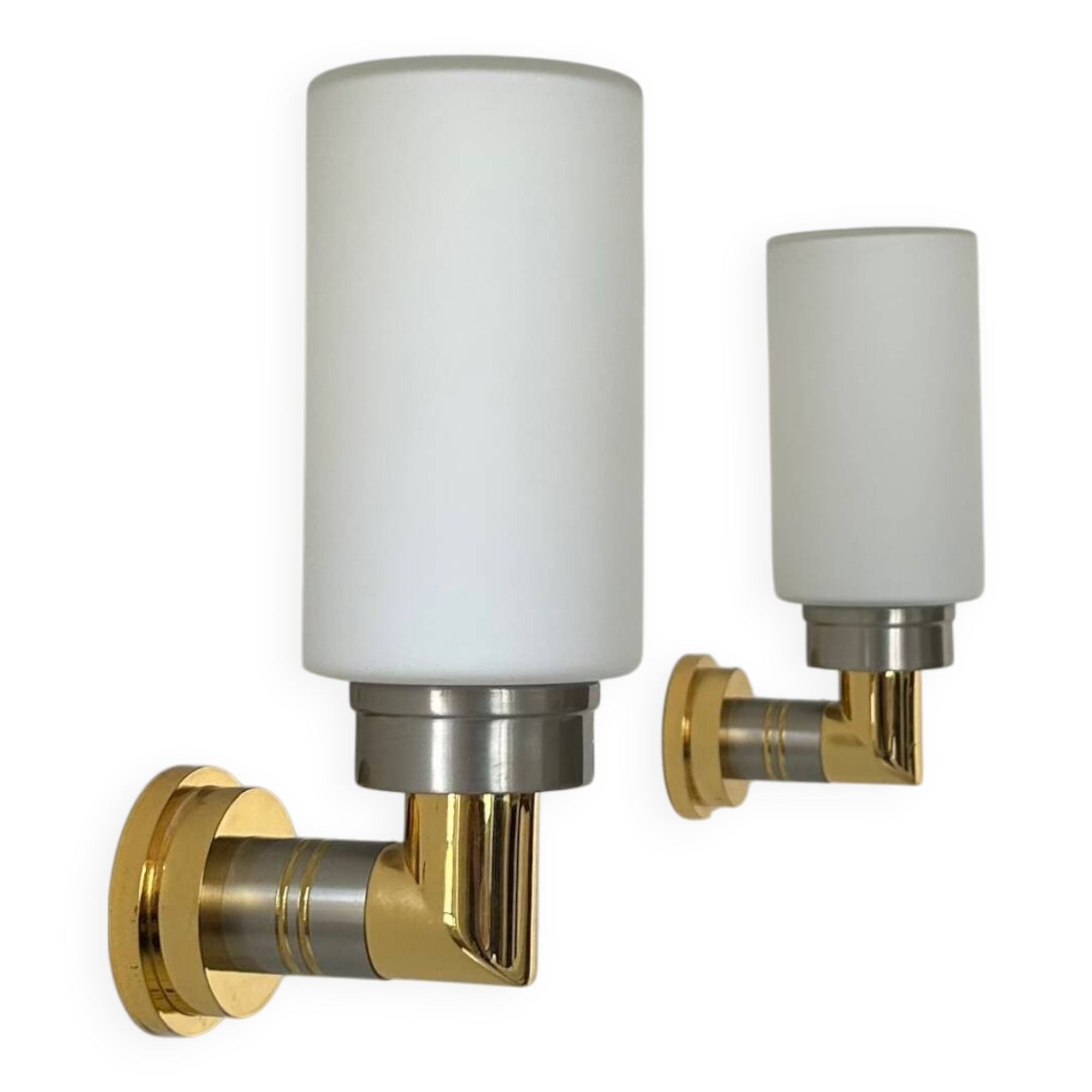 Pair of vintage sconces, opaline brass and steel, Germany 1970
