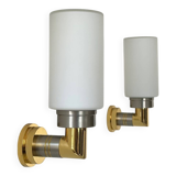 Pair of vintage sconces, opaline brass and steel, Germany 1970