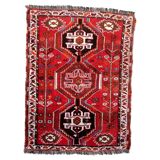 Vintage 1940s Persian Shiraz rug, tribal triple medallion, red field, 115cm x 156cm