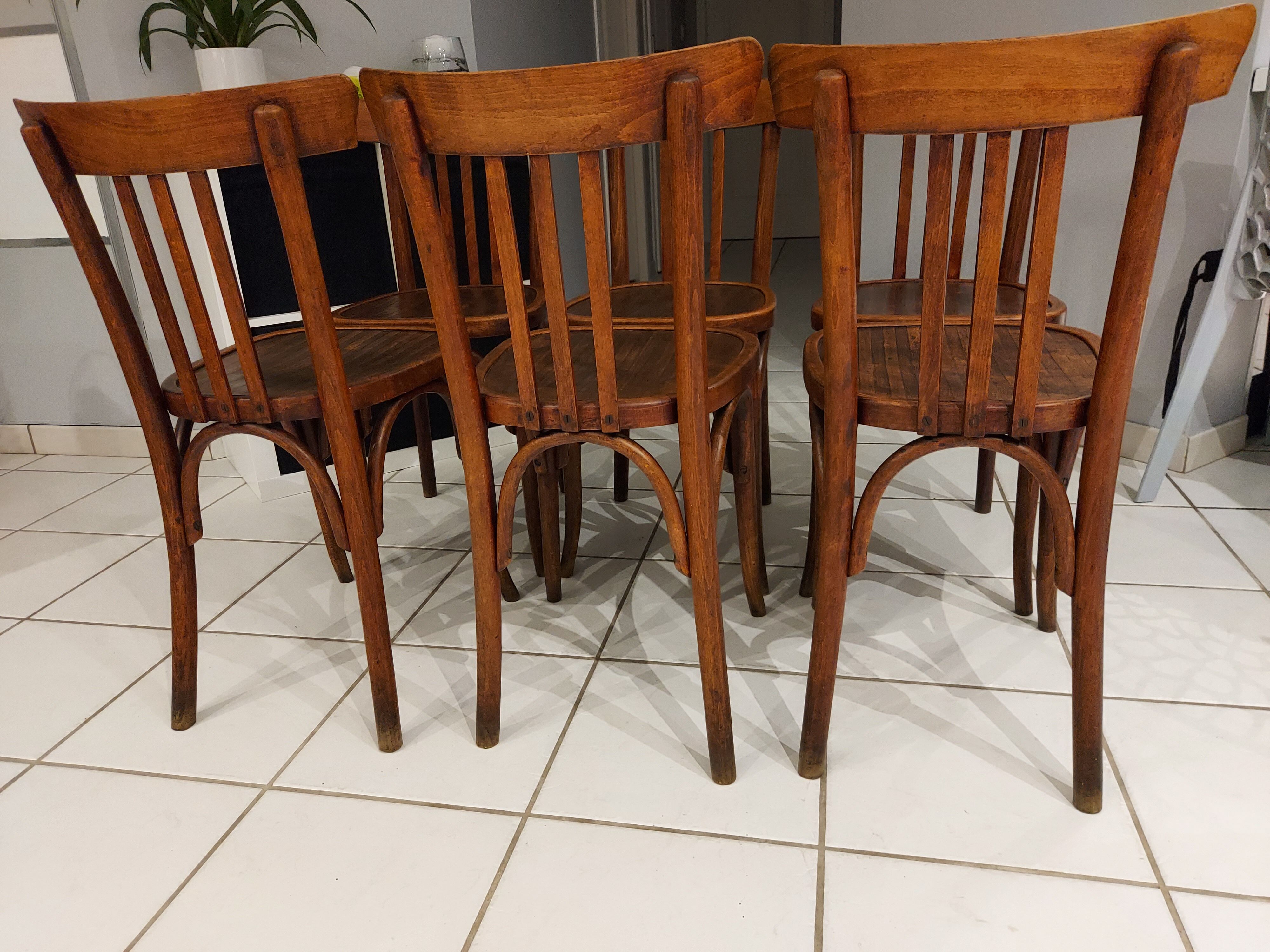 Suite de 6 chaises de bistrot Baumann vintage année 1930