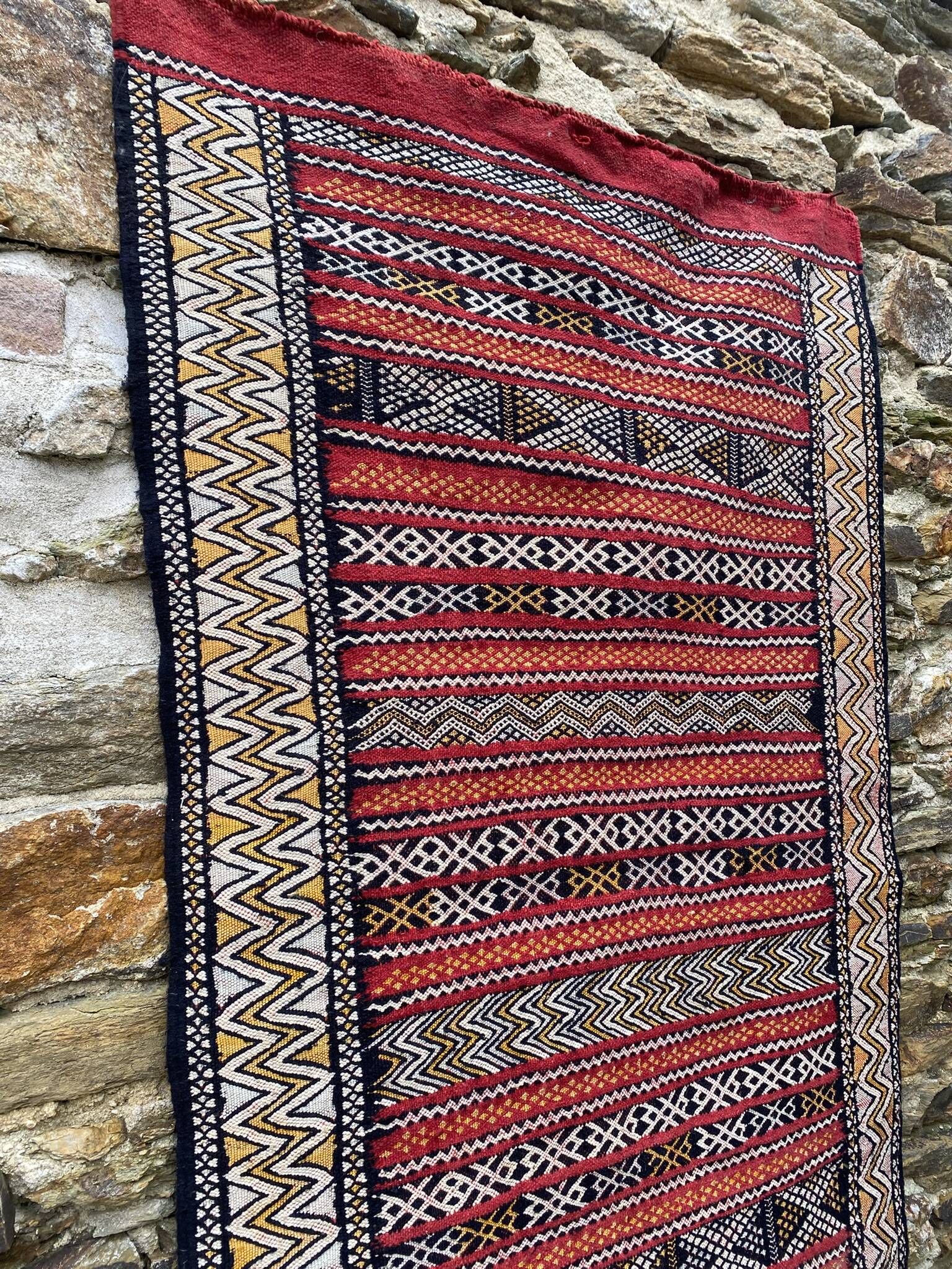 Handwoven Berber Kilim rug, wall hanging.
