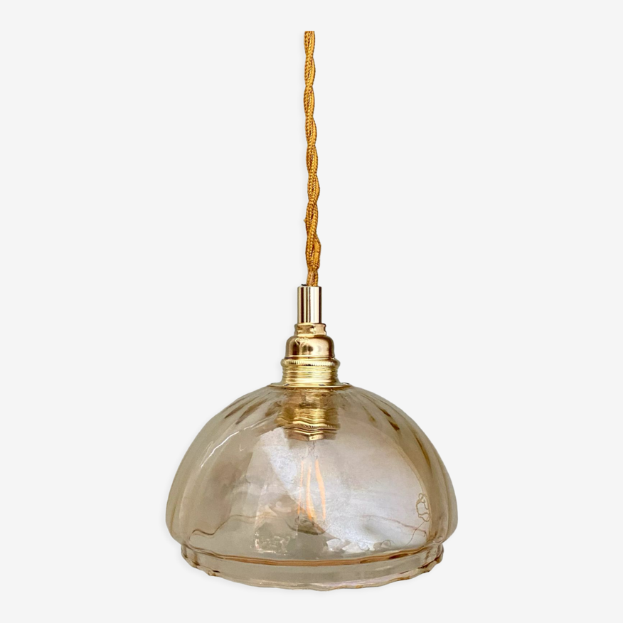 Lampe baladeuse à suspendre ou à poser, globe volanté ambré, vintage