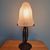Art deco lamp in wrought iron and pressed-molded glass 1920s 1930s