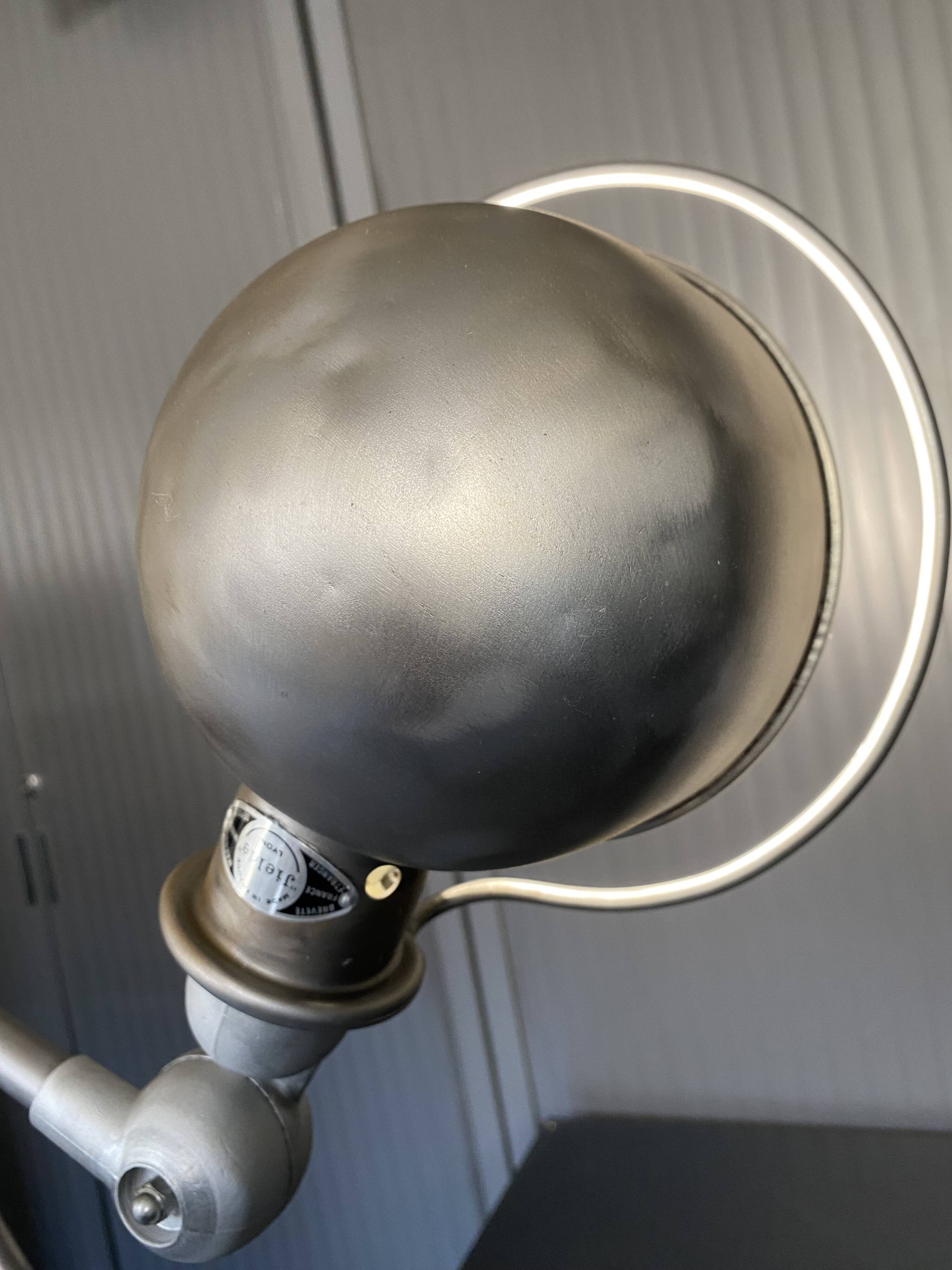 Jieldé lamp with 2 arms, clear matte varnish, industrial vintage.