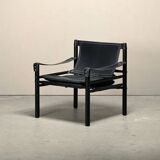 Arne Norell Sirocco Safari Lounge Chair in Black Leather and Stained Ash