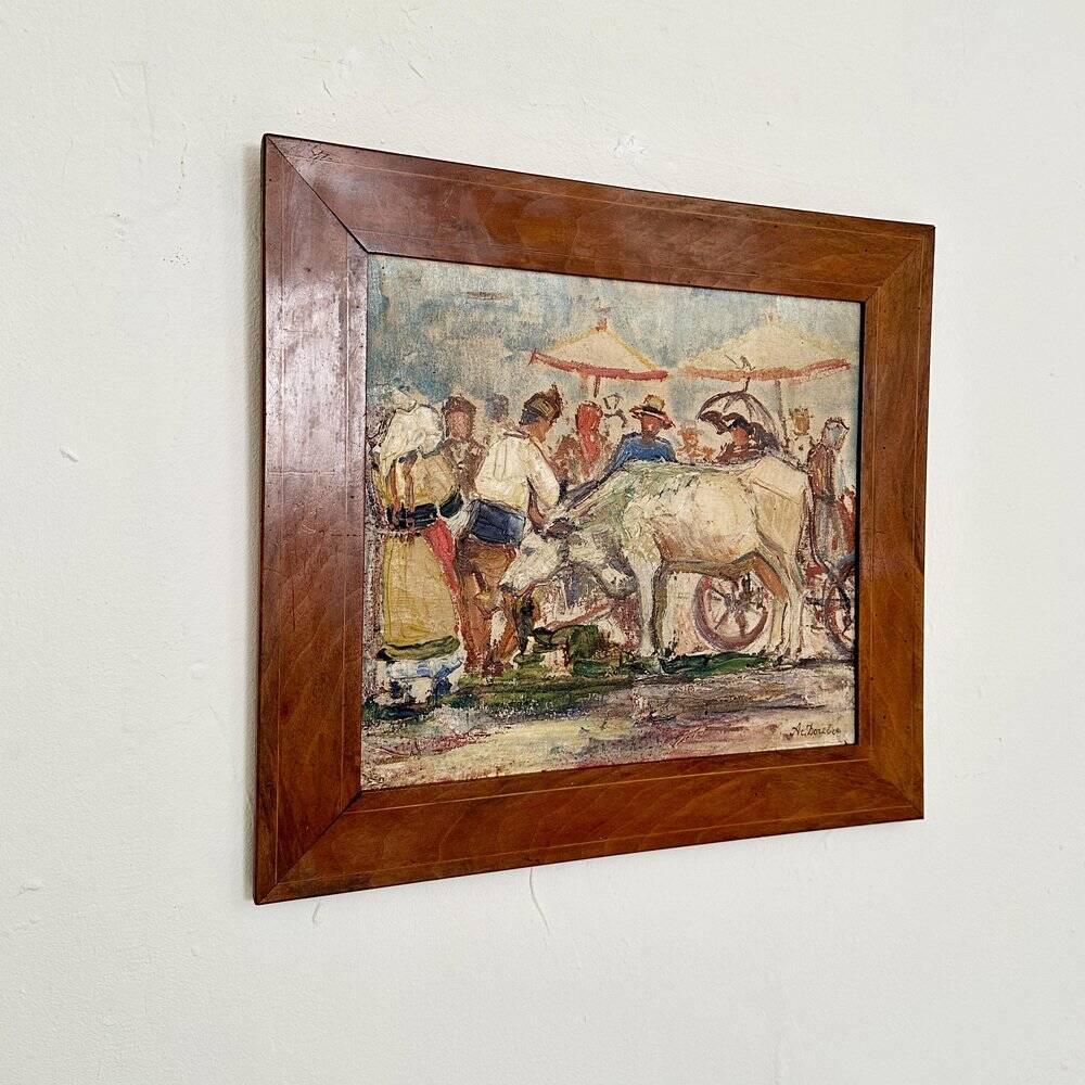 French Artist, Expressionist Scene, Oil Painting, 1941, Framed