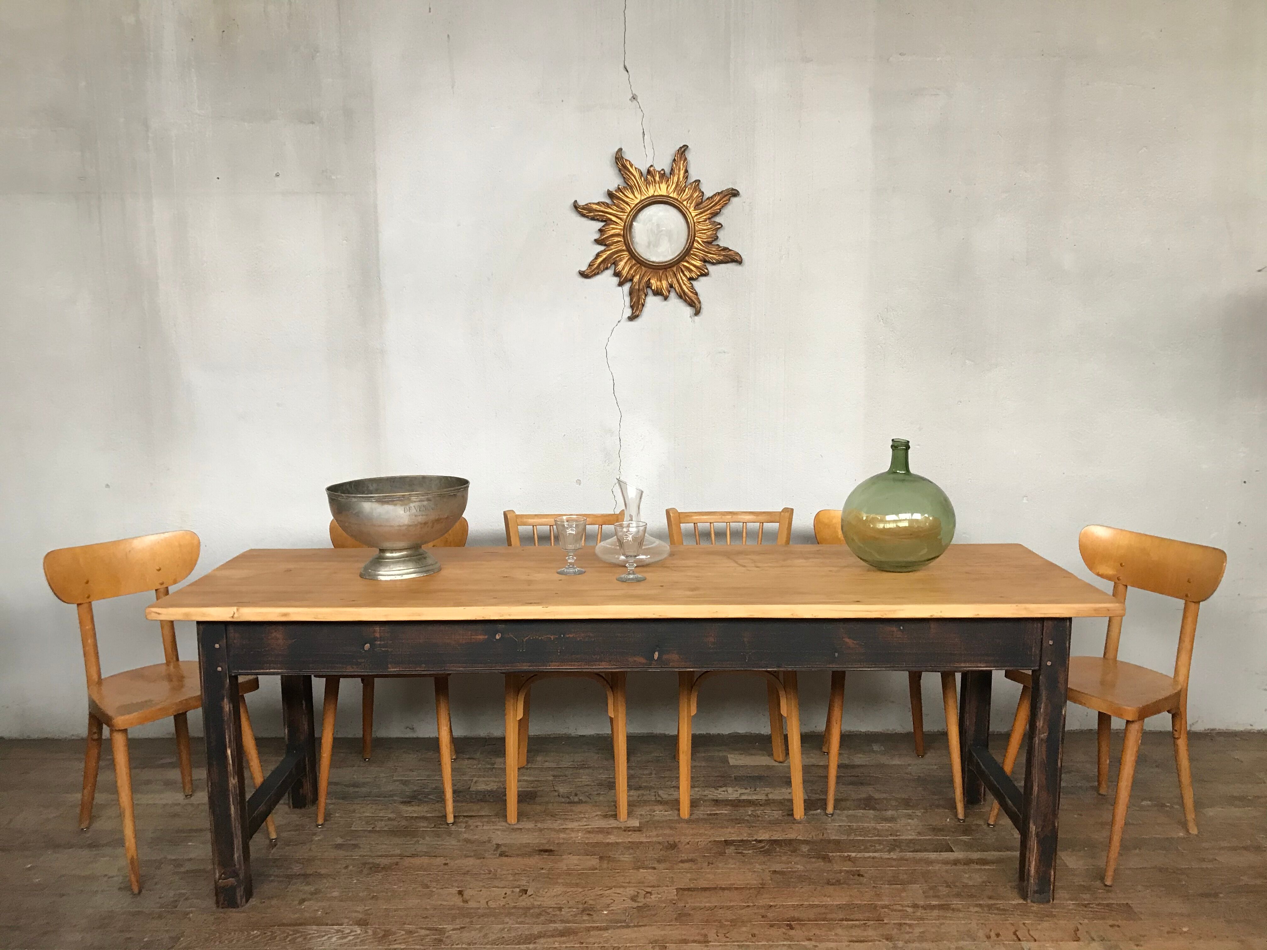 Ancienne table de ferme 2m23 , début 20ème sapin bistrot campagne