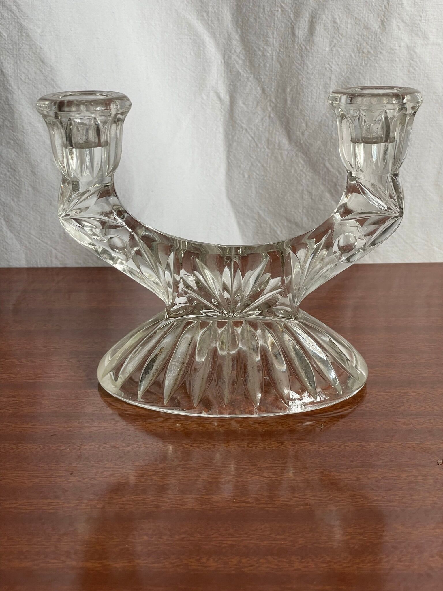 Mid-century pressed glass double candle holder