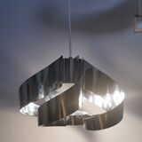Curved stainless steel hanging lamp, Space Age, 1970