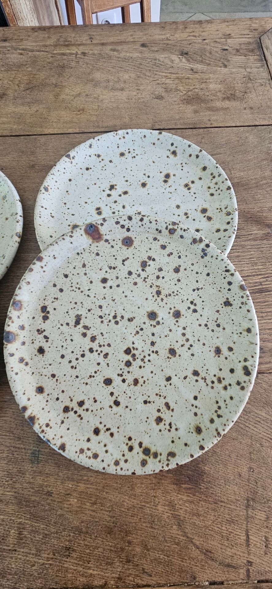 6 plates signed Gustave Tiffoche vintage pyrite glazed stoneware